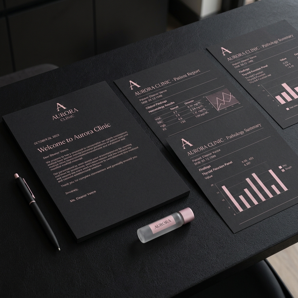 Diseño de papelería institucional y reportes clínicos de Genoslab